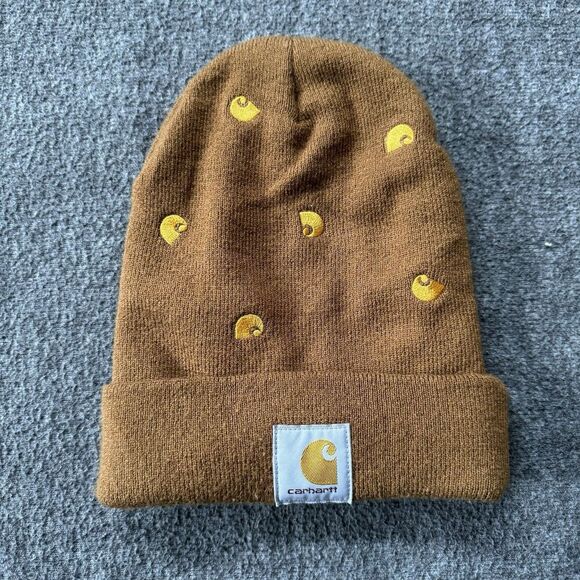Carhartt Knit Beanie Embroidered AOP Logo Carhartt Brown AH6304 106304-BRN OS - Picture 1 of 6